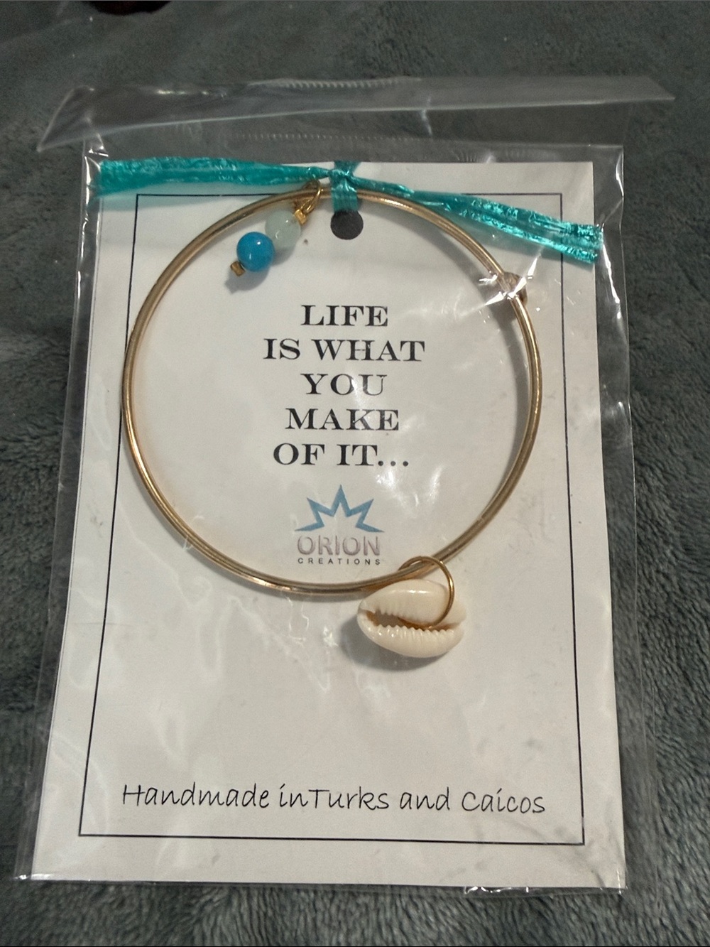 Orion Creations Gold Bangle Bracelet with White Shell Charm